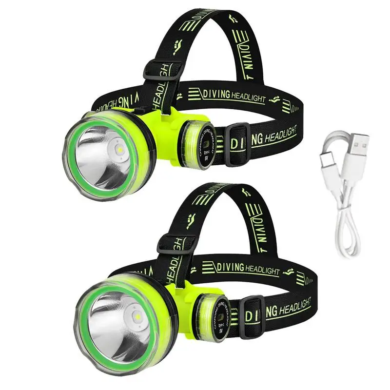 

LED Headlamp Fishing Headlight Head Lamps 350m Underwater 2 Modes Zoomable Waterproof Super Bright Camping Light Rechargeable
