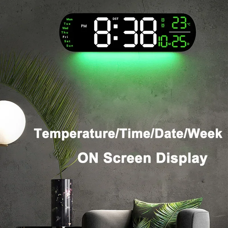 LED Digital Wall Clock Time Temperature Date Display Wall-mounted Adjustable Brightness Colors Remote Electronic Alarm Clock 3