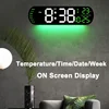 LED Digital Wall Clock Time Temperature Date Display Wall-mounted Adjustable Brightness Colors Remote Electronic Alarm Clock 3
