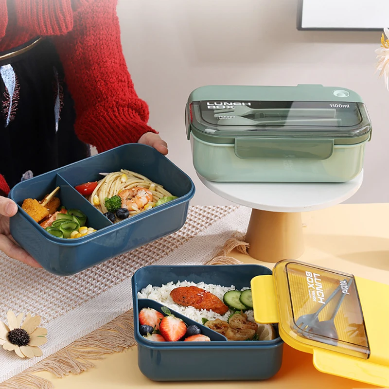 Boîte à déjeuner Portable de 1100ml avec couverts fourchette et cuillère,  conteneur de stockage des aliments étanche, boîte à déjeuner Portable pour