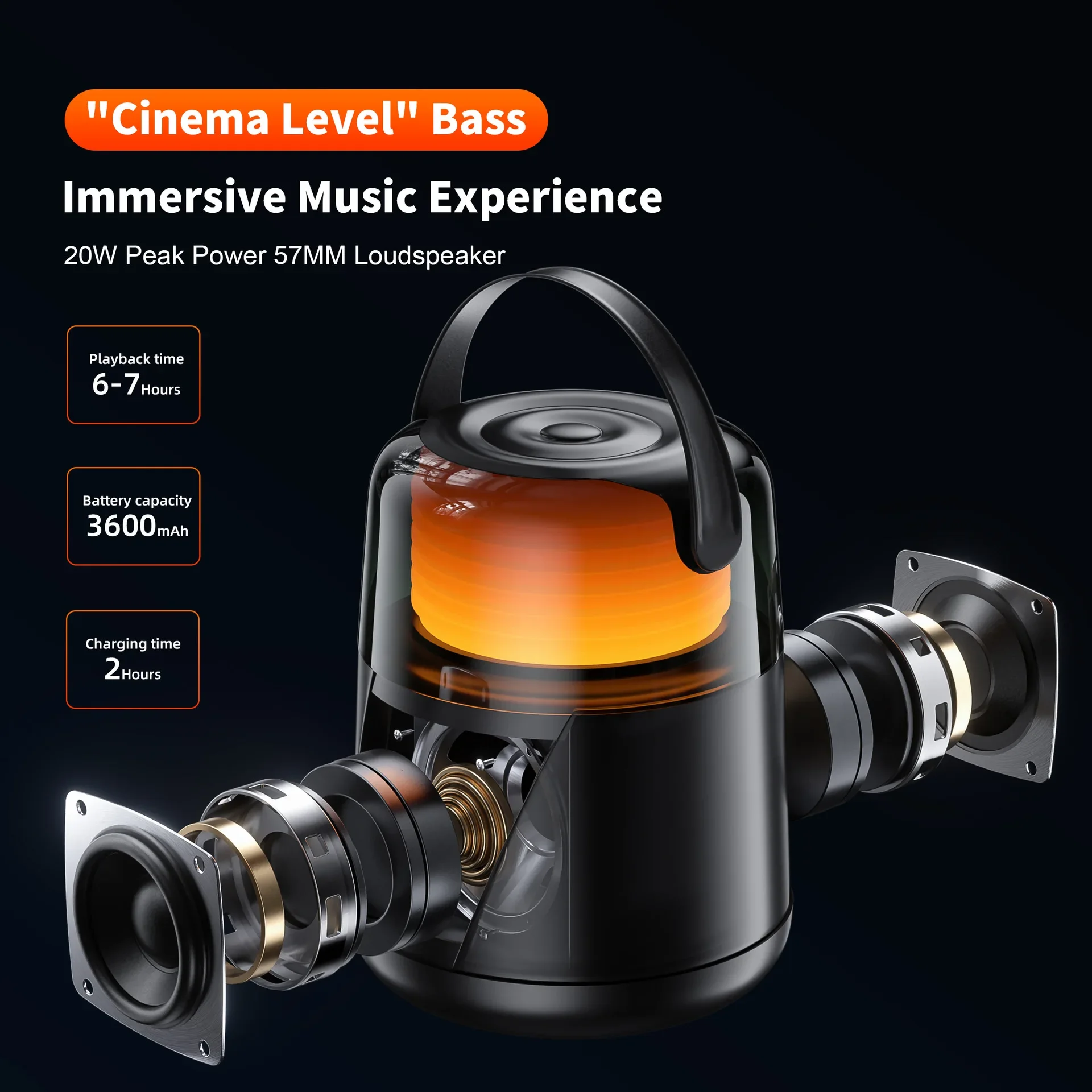 Colorful LED Light Outdoor Camping Bluetooth Speakers Rechargeable TWS Stereo Wireless Subwoofer QERE HF55 Mini Portable Speaker