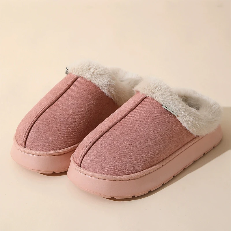 Soft Sole Plush House Slippers Women Casual Faux Suede Non Slip Cotton Slippers Indoor Woman Platform Fur Shoes Female Winter