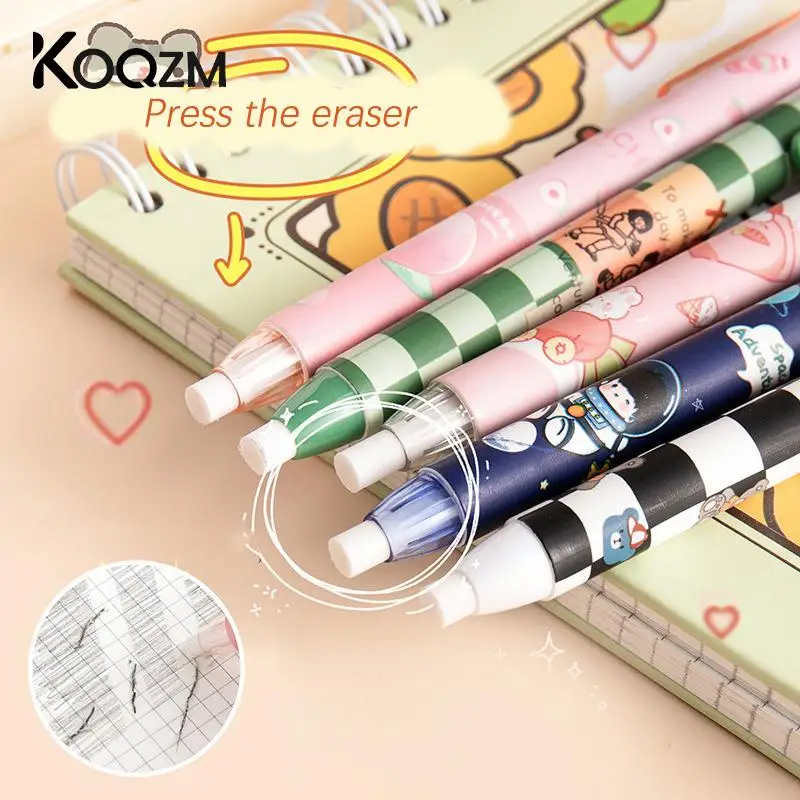 Cute Cartoon Press Retractable Pencil Eraser Correction Supplies Pen Type Eraser Writing School Supplies Student Stationery Gift