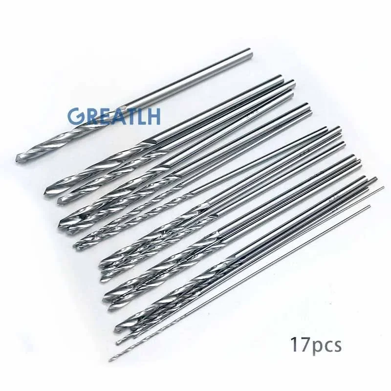 17pcs/set Stainless Steel Drill Bits Orthopedics Surgery Tool 0.8mm-4.8mm Autoclavable veterinary Pet 115mm Long
