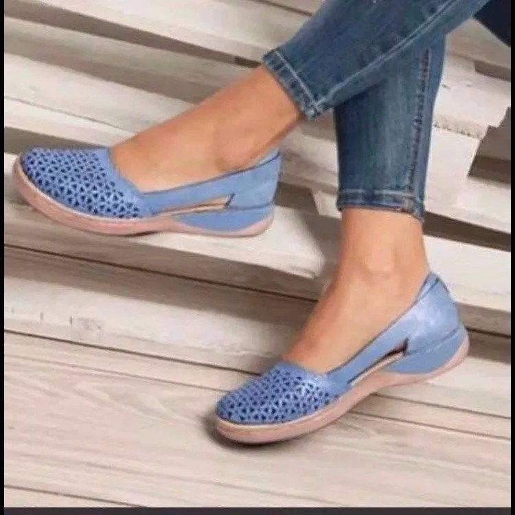 Women's Autumn Simple Solid Color Comfortable Non-slip Loafers Outdoor Shallow One-leg Mesh Breathable Vulcanized  Flats Women