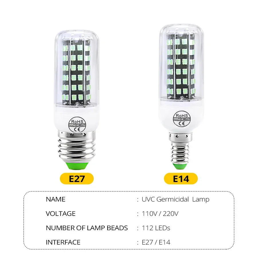 Disinfection Bulb 112 180 LEDS 220V 110V LEDs UV Light Bedroom Hospital E14 E27 LED Corn Shape UVC Germicidal Lamp