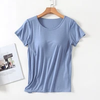 Women's Modal One-Piece T-Shirt With Built In Bra Short-sleeved Slim Fit Soft Breathable Casual All-Matching Tops - Image 3