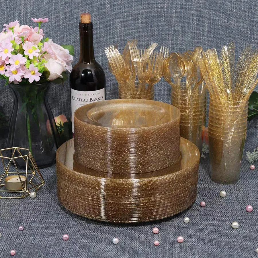 25 pcs disposable high quality clear plastic plates, perfect for weddings and parties/birthdays/holidays, reusable after wash