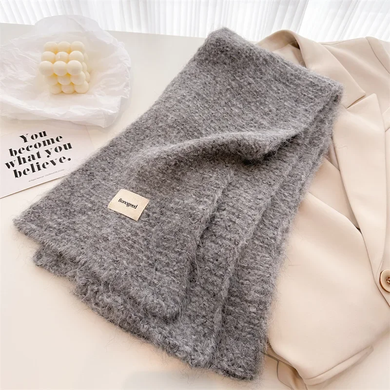 Winter Warm Thickened Solid Wool Scarf Women New Scarves Korean Style Fashion Knitted Versatile Shawl Neck Warmer Bib Scarves