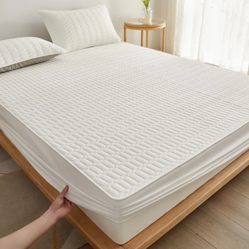 Description Picture 2 of itemWinter Plaid Cotton Waterproofing Bedspread Elastic Inclusive Bed Cover Quilted Solid Double Bed Cover Non-Slip Bed Blanket