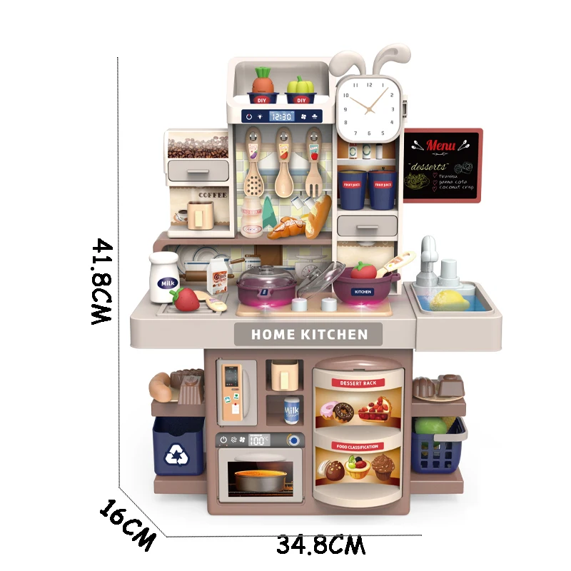 QS Customized Pretend Play House Toy 46CM Big Electric Child Girls Realistic Cooking Food Game Spray Lights Kitchen Machine Toys
