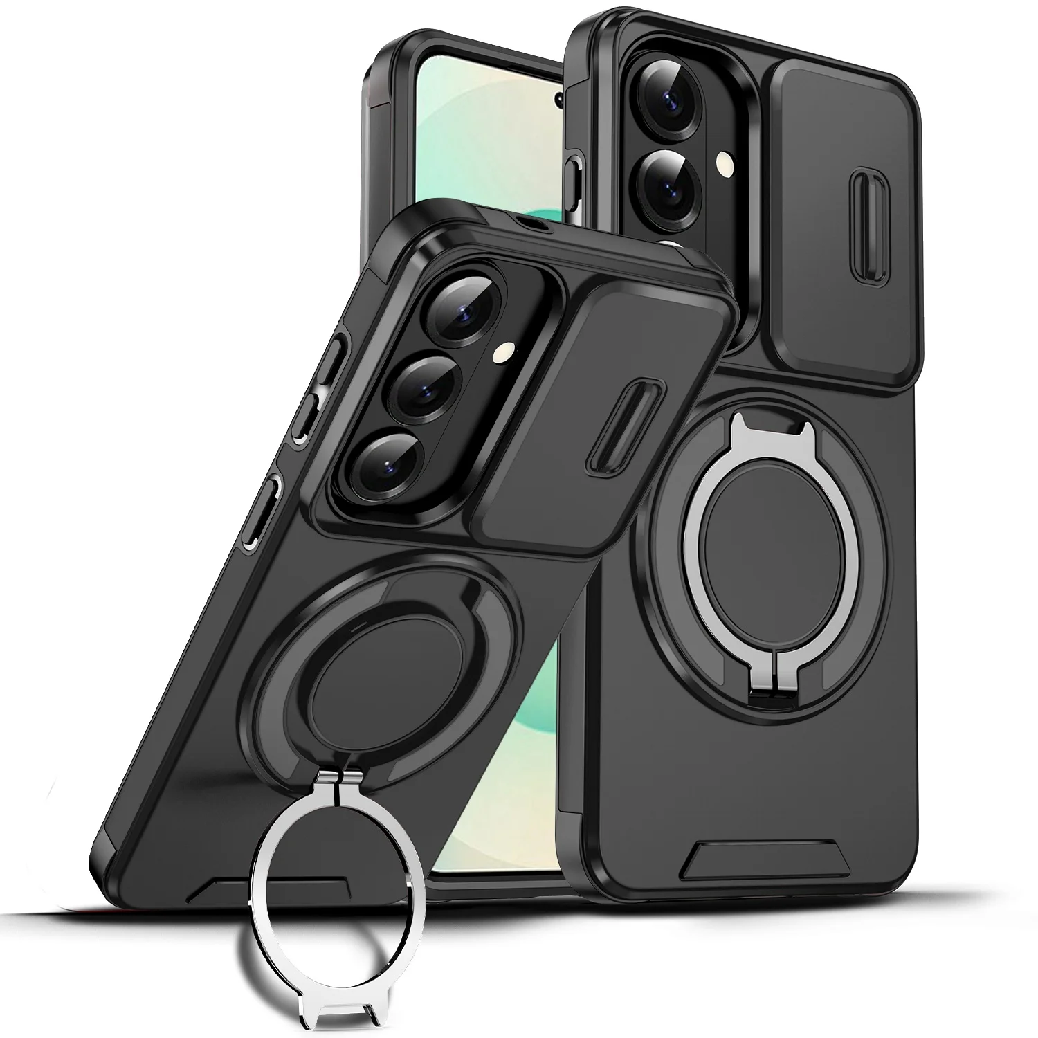 Magnetic Armor Case with 360° Rotating Bracket and Slide Camera Protection Cover