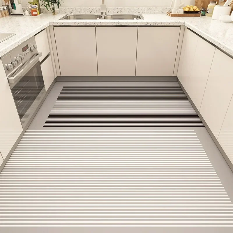 Simple Modern Kitchen Floor Mat Waterproof Oil-proof Wipeable Washable Anti-slip PVC Leather Carpet Balcony Rug Ковер Tapis 러그 2