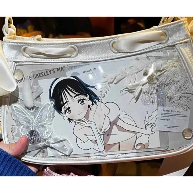 JIAERDI Japanese Transparent White Ita Bags Women Lolita Bow Casual Messenger Bag Female Harajuku Sweet Cute Handbag Aesthetic