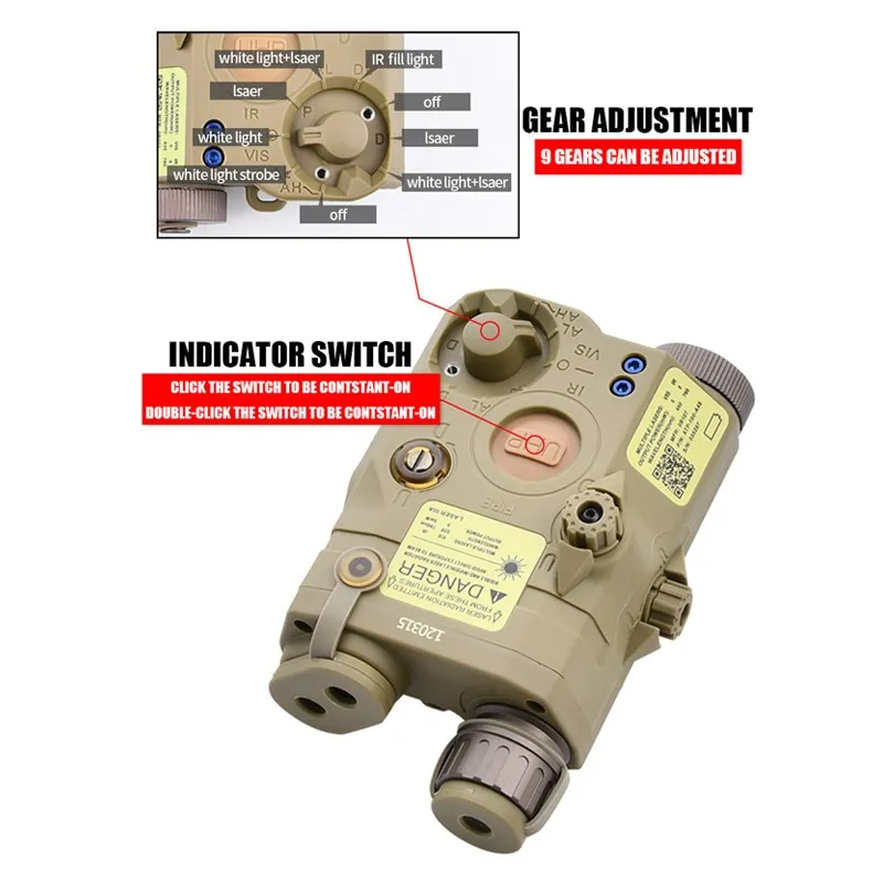 Tactical Airsoft IR Fill Light AN PEQ-15 LA5C PEQ15 Red Dot Green Blue Laser Indicator M600 Flashlight Rifle Weapon Scout Light