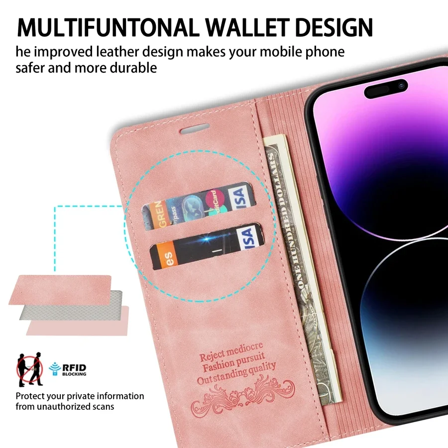 Luxury Magnetic Flip Wallet Case with Card Slot - Leather Design