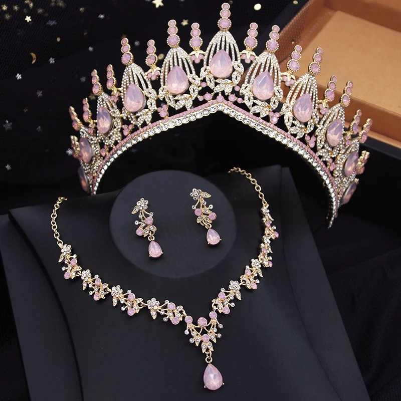 Blue Crown Bridal Jewelry Sets for Women Opal tiara Necklace Earrings Sets Prom Wedding Bride Jewelry Costume Accessories bridal jewelry sets