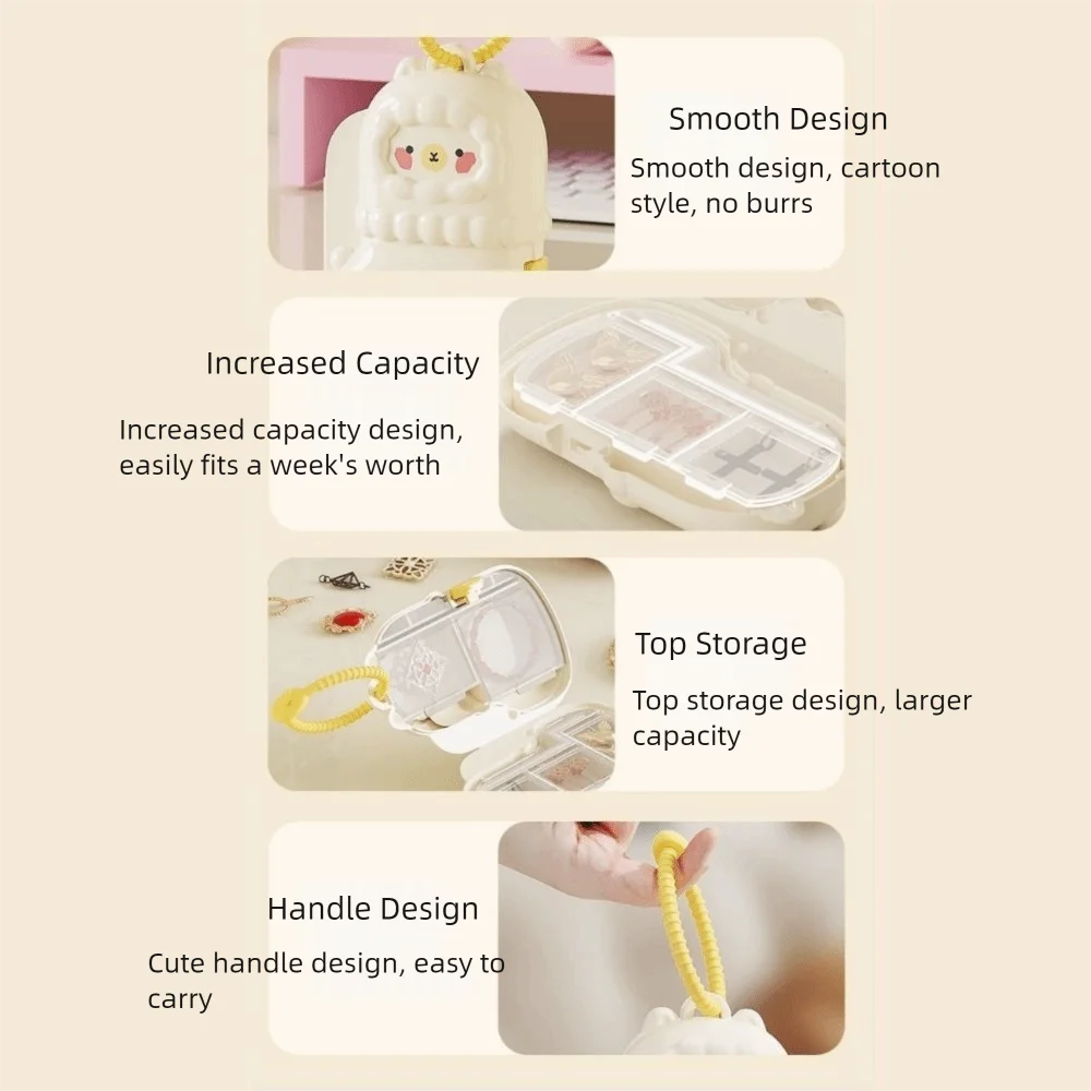 Cartoon Alpaca Medicine Storage Box Moisture-Proof Sealed Mini Pill Case Large Capacity with Lanyard Pill Organizer