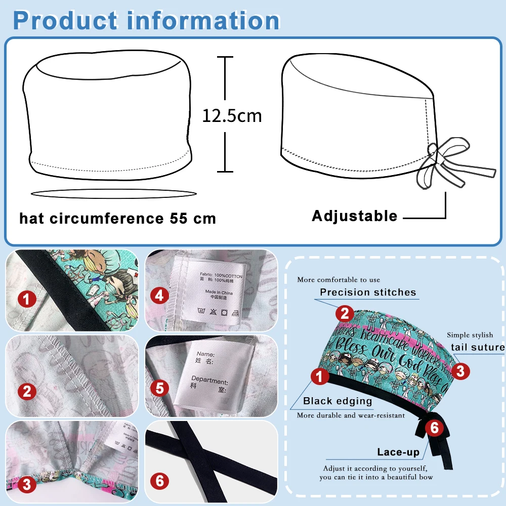 Hemming Fashion Cotton Skull Cartoon Print Hat Nursing Work Cap Beauty Salon Nursing Cap Male Surgical Hat Scrub Caps cotton hat scrub cap