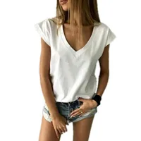 Летняя женская футболка с V вырезом и ульта-короткими рукавами 1