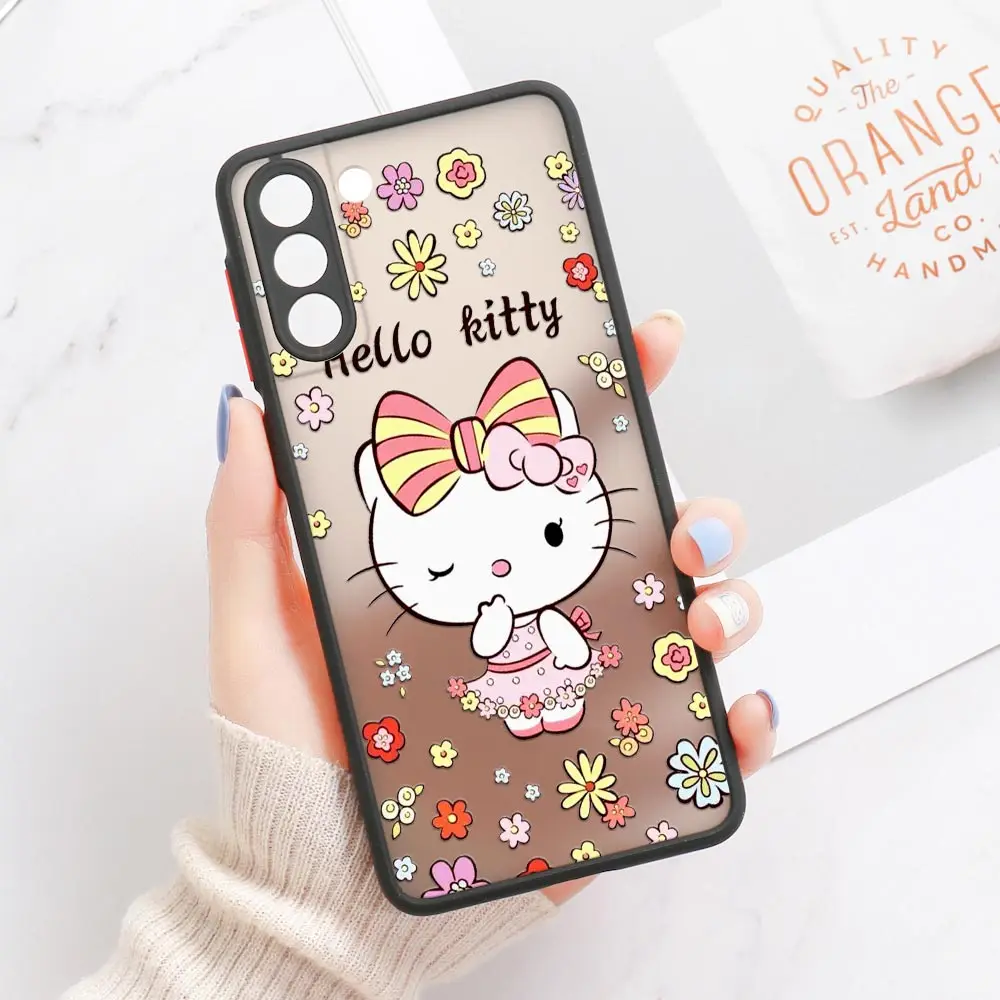 thumbnail image 1 of Funda para teléfono Samsung Galaxy S23, S22 Ultra, S20, S21 FE Plus, S10 Lite, S9, S8, funda transparente mate, Hello Kitty, lindo gato, 1 of 5