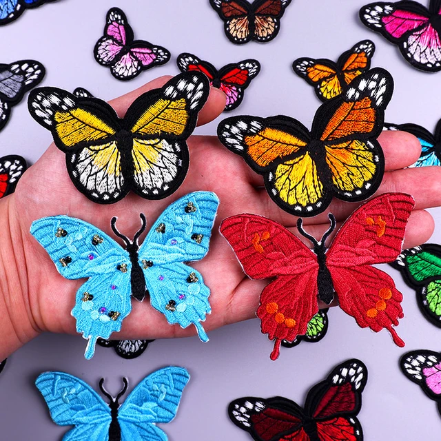 3 Butterfly Iron on Patch Set, Orange/yellow Sew on Butterflies, Clothes  Patches, Embroidered Appliques, Embroidery Craft Supplies 