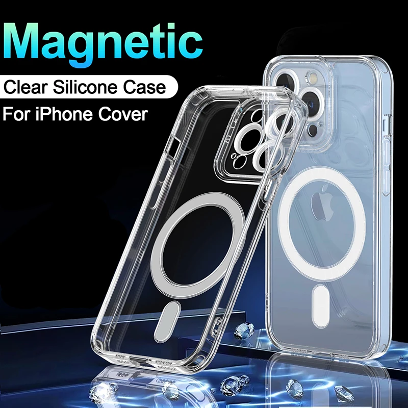 MagSafe Charger For Magsafe Clear Protection Case For iPhone 13 12 11 Pro Max Mini Cover Magnetic Wireless Charging Soft Phone Case Accessories magsafe charger iphone 11