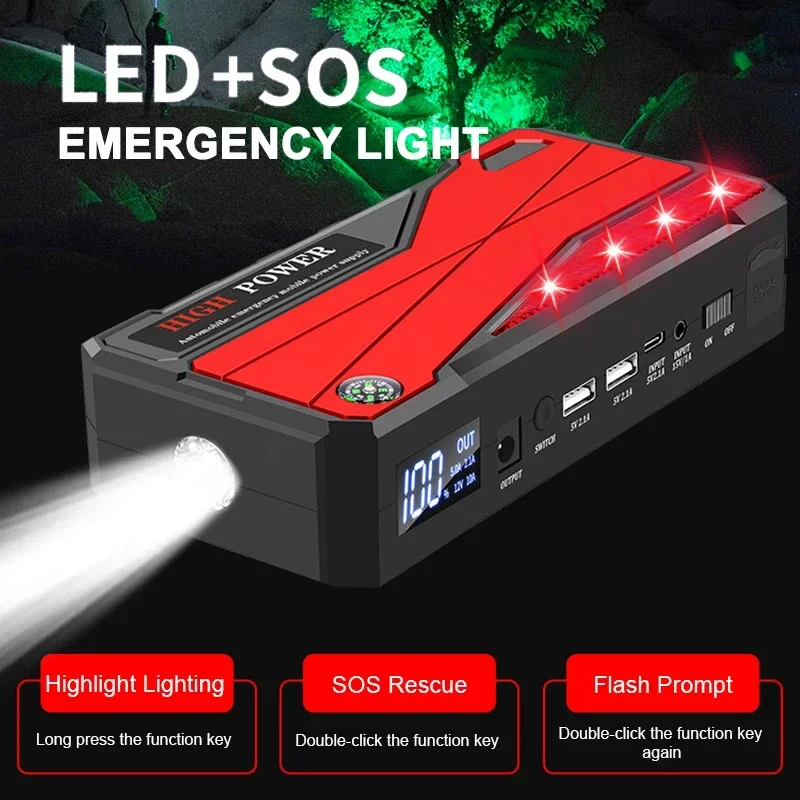 Portable Car Engine Jump Starter 32000mAh Battery Power Supply Outdoor Emergency Start Battery Booster Charger For 12V Vehicle