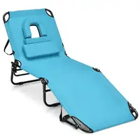 Chaise longue de plage avec trou pour le visage et coussin amovible - Chaise longue portable pour piscine et plage avec design pour se repose-tout-en-seuil et coussin 4