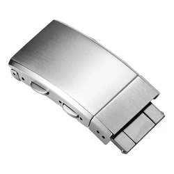 Premium Solid Stainless Steel Adjustable Brushed Watch Clasp with Folding Safety Buckle (Silver - 18mm)