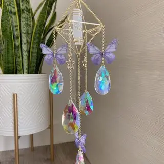 

Handmade Butterfly Fairycore Suncatcher Fairy Suncatcher Moon Child Rose Quartz/amythest/ Crystal Healing Window Decor