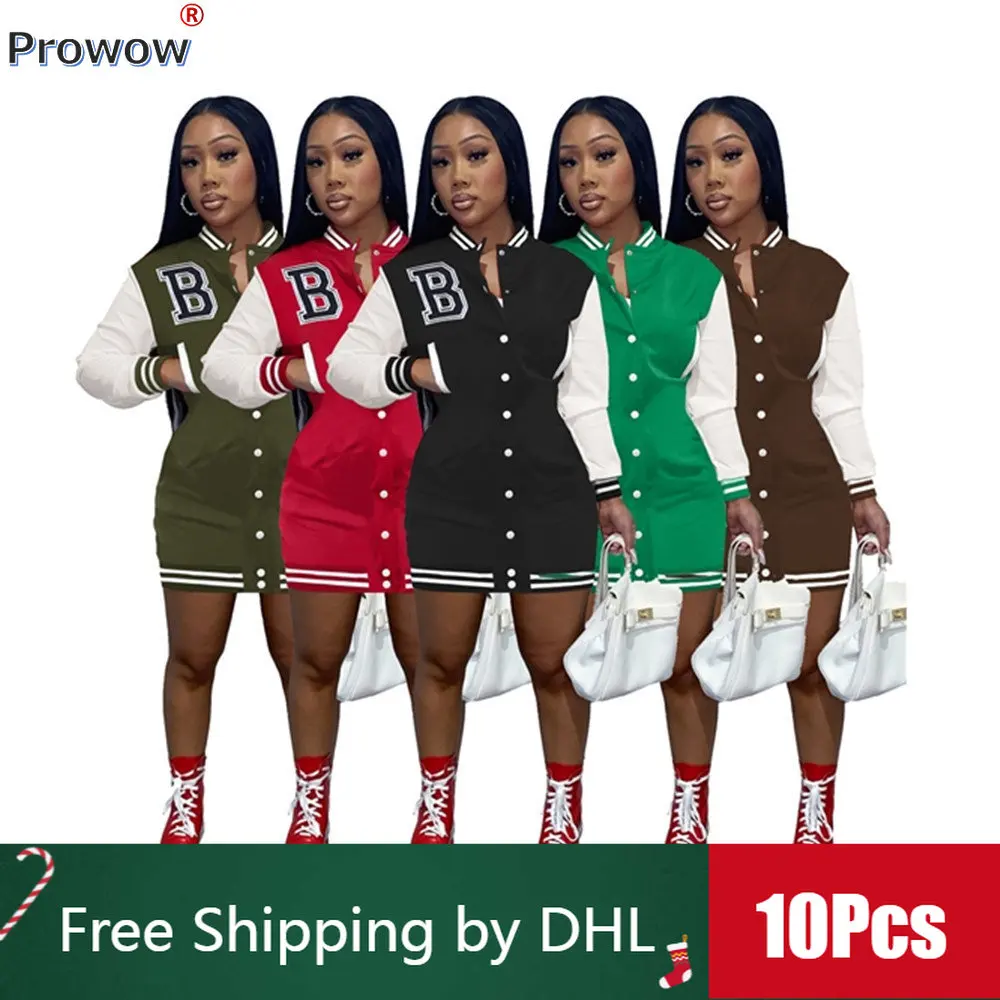 

10PCS Bulk Baseball Mini Dress 2023 Fall Y2k Sexy Bodycon Dress B-letter Leather Sleeve Thin Fleece Women Clothing Wholesale8416