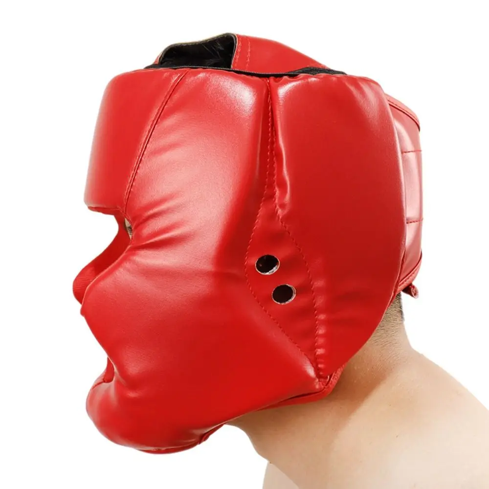 New PU Leather Boxing Headgear Breathable Adjustable Boxing Helmet Thick Foam Padding Full Coverage Training Equipment