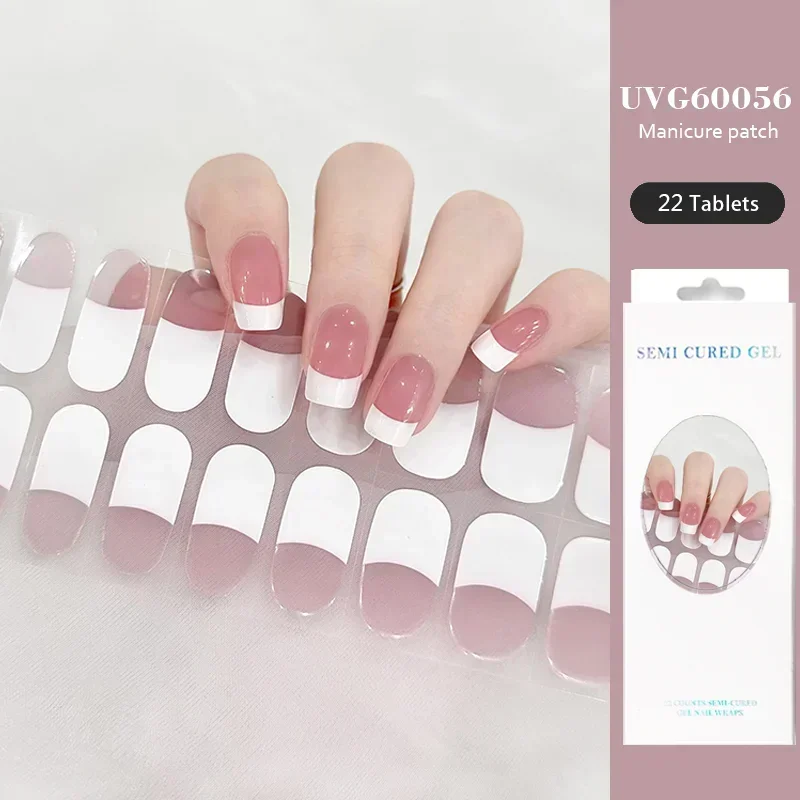 20/16 Strips Semi-cured Gel Nail Stickers Solid Color Semi-baked Stickers Nail Charms Full Cover Decals UV Lamp Need nail stickers decorative stickers nail art decoration nail decals