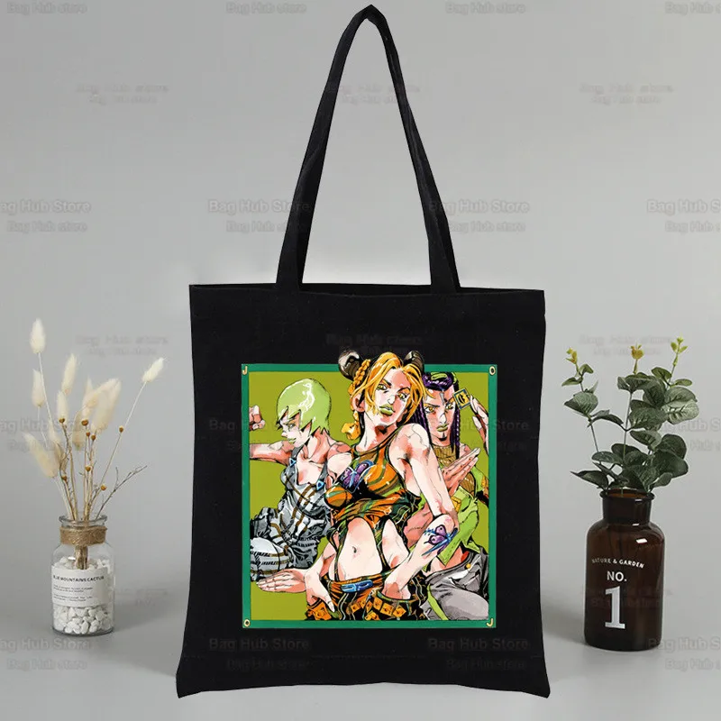 

Jolyne Cujoh Black Graphic Canvas Jojo Bizarre Adventure Shoulder Bag Female Harajuku Funny Eco Stone Ocean Shopper Bag