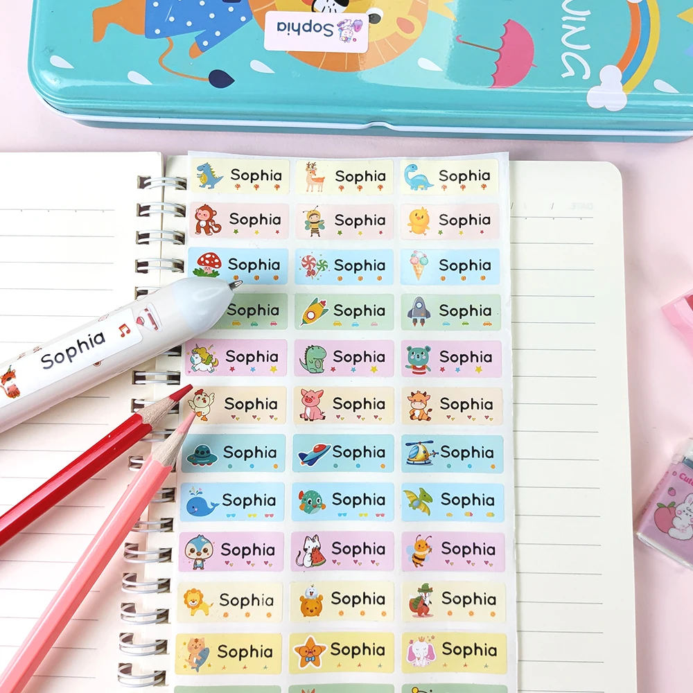 Customize Name Stickers Waterproof Personalized Children School Stationery Variety Patterns Animal Tags 30,60,120Pcs name stickers,name sticker