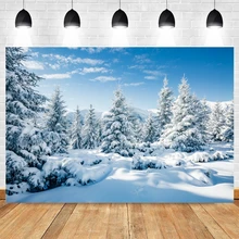  Winter Backdrop Forest Snow Natural Scenery Pine Tree Snowflake Christmas Tree Baby Portrait Photography Background Decor Banner 