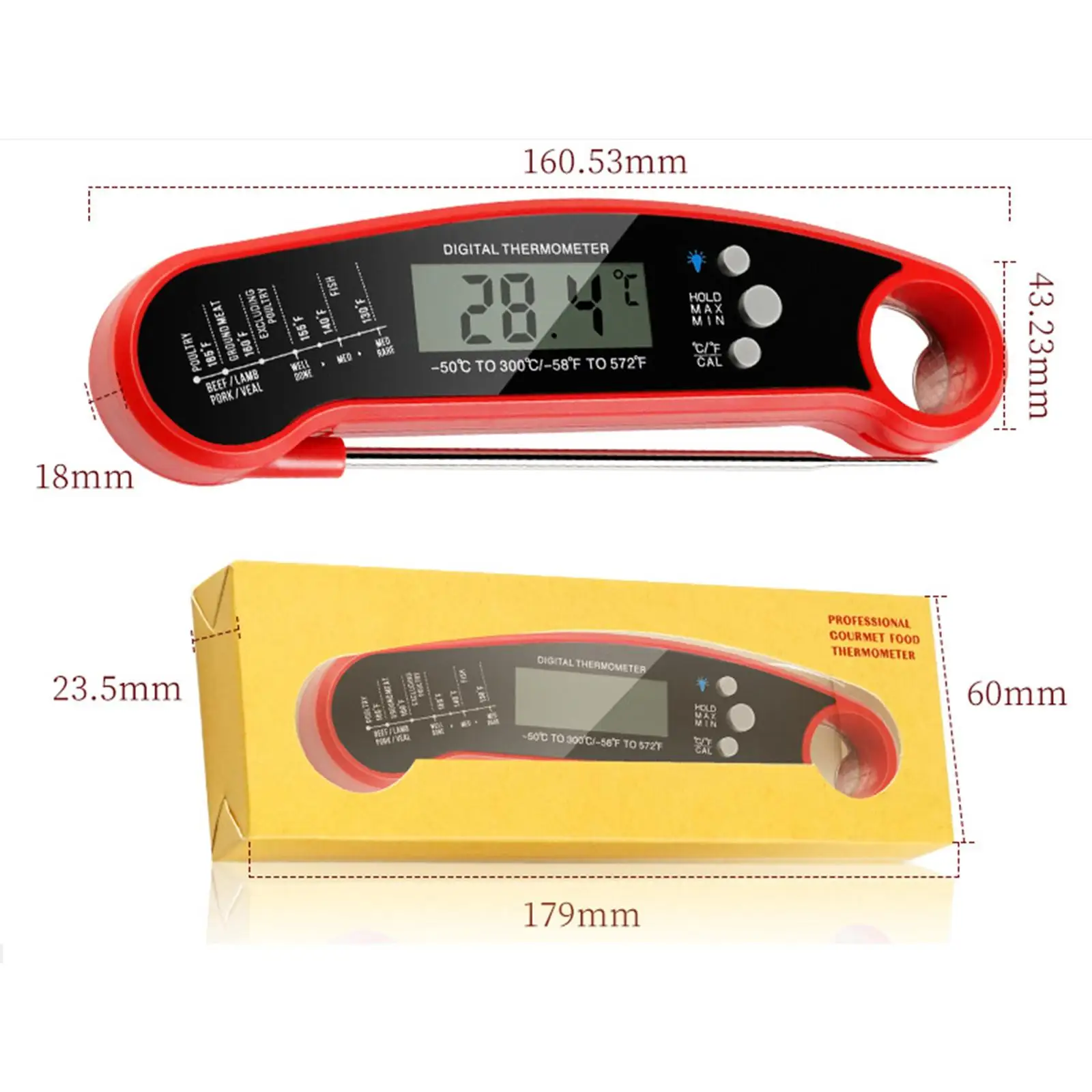 Food Thermometer Fast LCD Backlight Meat Thermometers for BBQ Baking