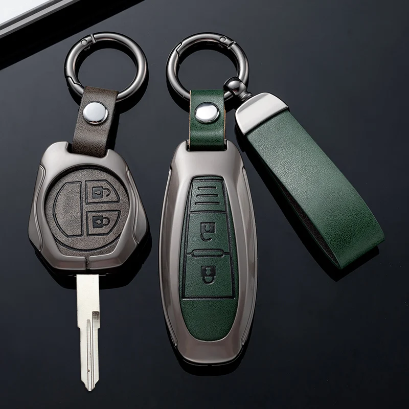 Alloy Leather Smart Car Key Fob Cover Case Shell For Suzuki Ertiga XL7 SX4 Vitara Ignis Baleno S-Presso Remote Holder Keychain