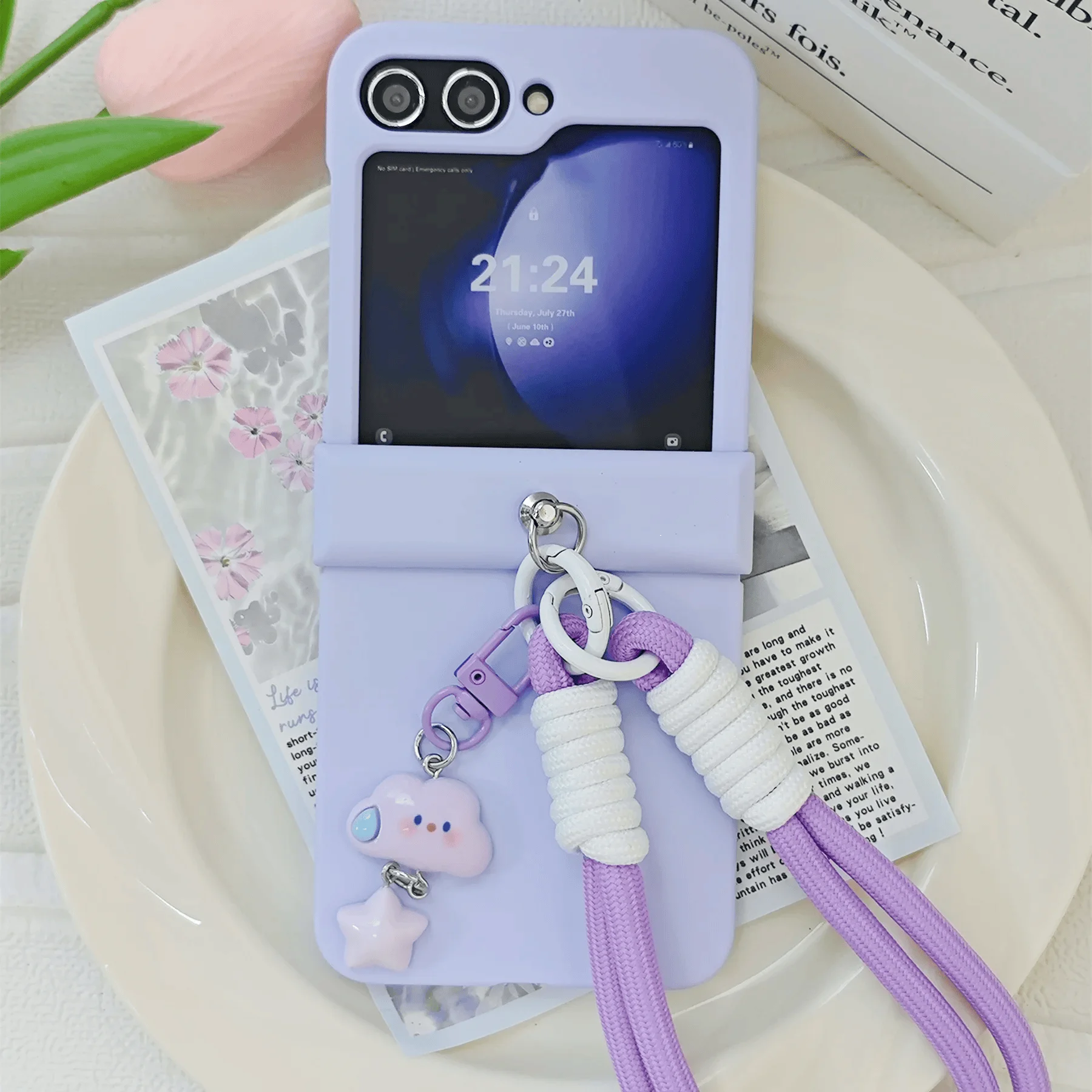 Korean Solid Color Blue Cartoon Clouds Pendant Portable Phone Case Cover