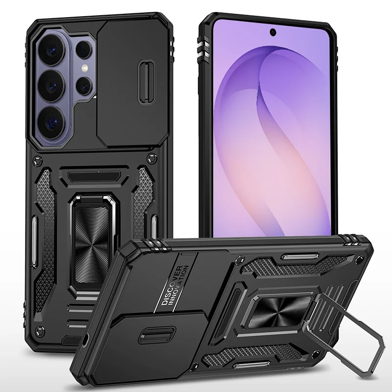 Rotating Camera Lens Military-Grade Armor Phone Case with Ring Stand