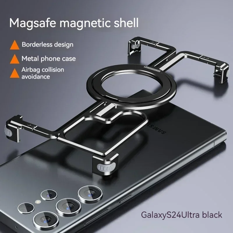 Magnetic Metal Bracket Aluminum Alloy Phone Case with Frameless Bumper Cover