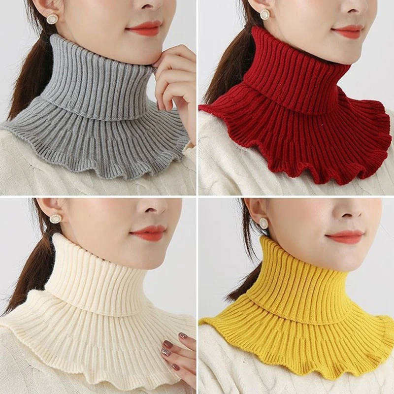Fake Collar Women Knitted Woolen Turtleneck Detachable Neck Scarf Thicken Windproof
