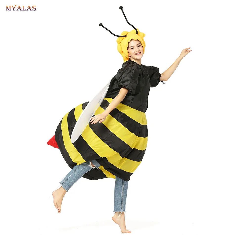 Inflatable Bumble Bee Costume Fancy Dress Suit Party Cloth for Adults Women Blowup Christmas Honeybee Outfits Adults Garment Cosplay Costume Bee Costume for Women
