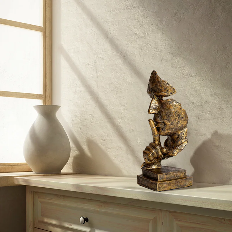 

Face shape, silence is gold ornaments, home living room, entrance hall, study room, ancient shelf decoration, resin crafts