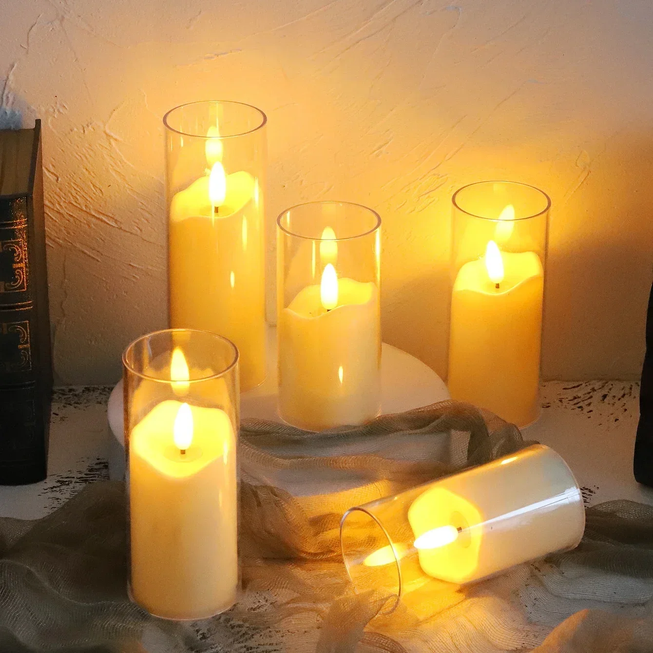 Led candles 6Pcs led flameless electric acrylic glass battery flickering fake tealight for wedding Christmas