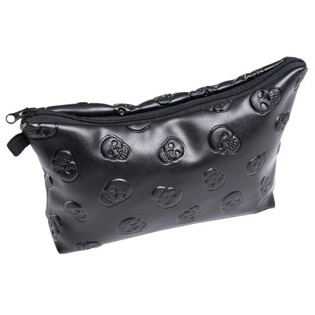 55305-eb1260.jpg 1 pc Black Skull Cosmetic Bag Women PU Leather Makeup Bag Travel Organizer For Cosmetics Toiletry Kit Bag Dropshipping