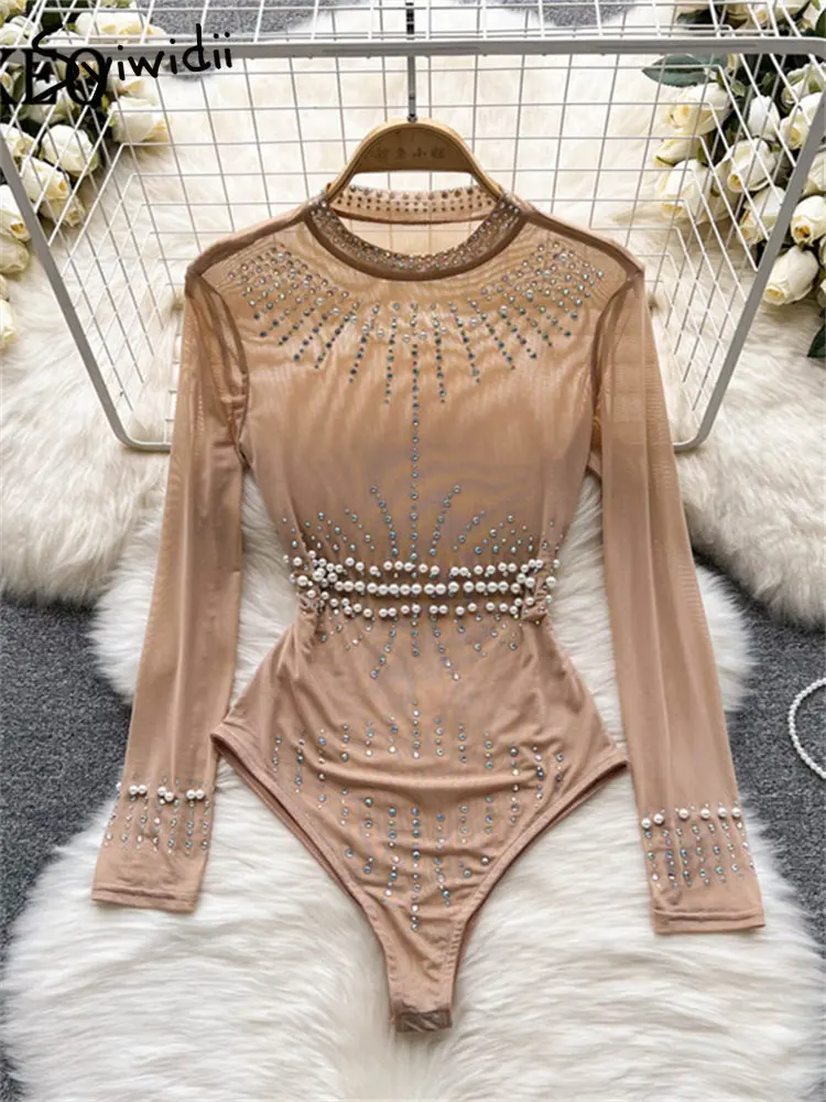 Syiwidii Bodysuits Women Fall Winter 2022 New See Through Hollow Out