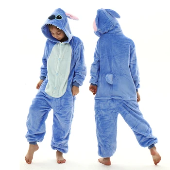 kids winter stitch flannel pajamas children pikachu sleepwear unicorn kigurumi onesies for boys girls baby blanket sleepers 1
