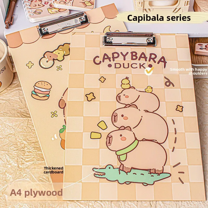 2 Pcs Kapibara A4 Folder Student Board Clip Writing Board Test Paper Storage and Finishing Multifunctional Thickened Stationery